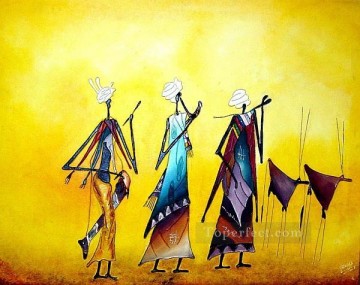アフリカ人 Painting - イエローアフリカの生活